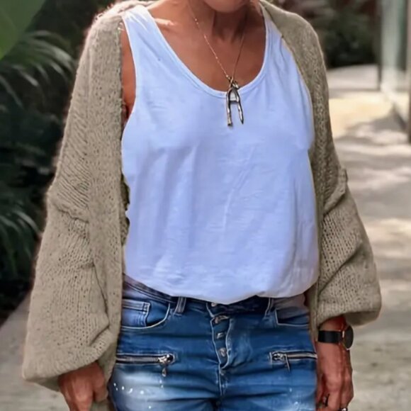 PEACE AND LOVE TAN SWEATER DUSTER OPEN CARDIGAN - Picture 2 of 7